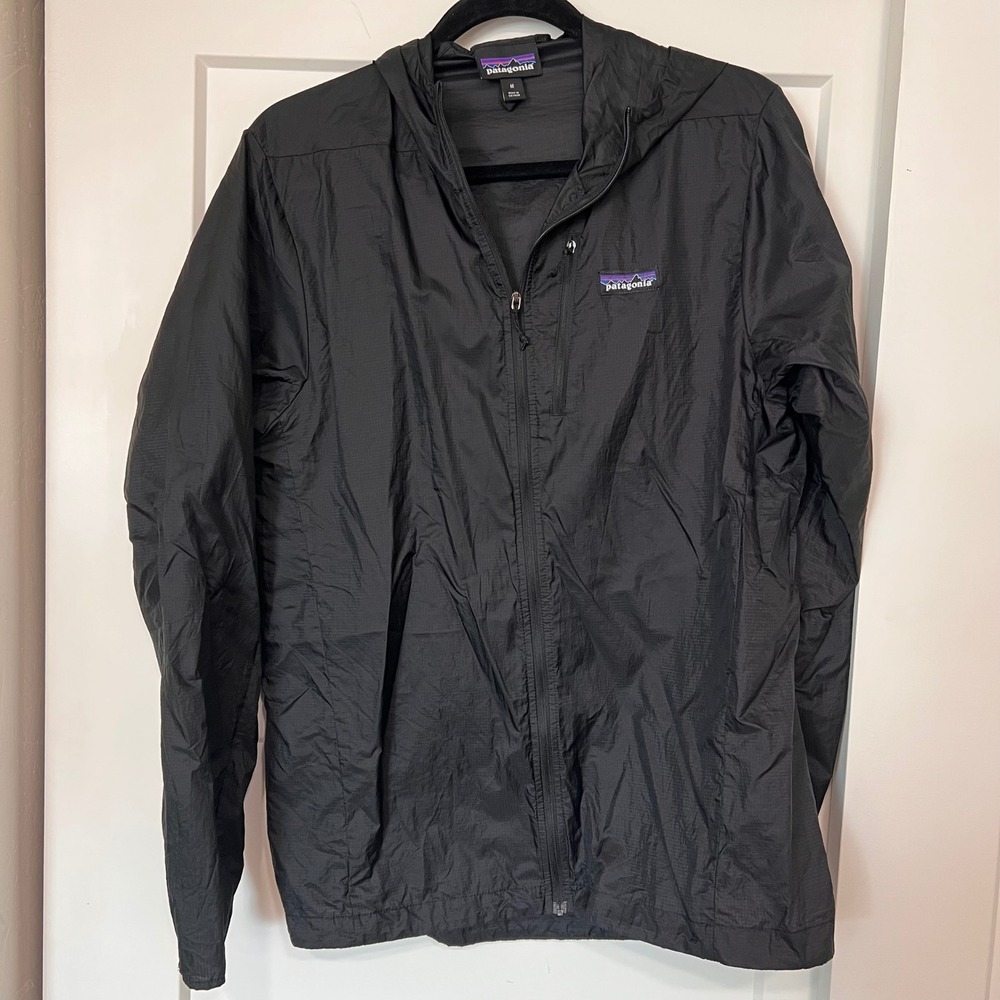 Patagonia Houdini Jacket Mens Medium Black Full Zip Hooded Windbreaker 24142